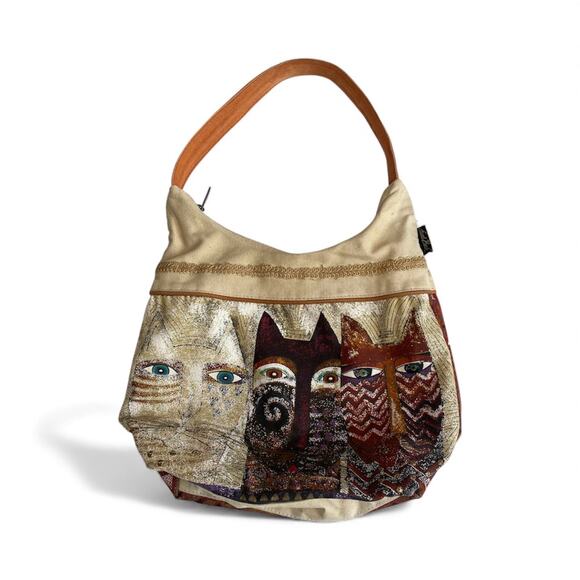 Laurel Burch "Ancestral Cats"  Medium Scoop Top Bag -Cotton Canvas Tote - LB4762 - Picture 1 of 13